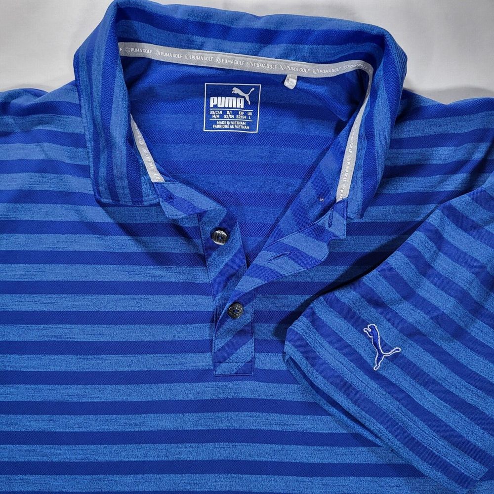 Puma Golf‎ Men's Medium DryCell Blue Essential Mixed Stripe Short Sleeve Polo